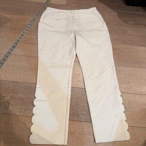 Soft Surroundings Creamy White Womens Scalloped Hem Slim-Fit Pants Small 6-8